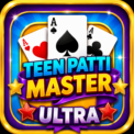 Teen Patti Master Ultra colorful online card game logo with playing cards and stars